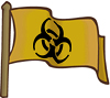 illustration of a yellow flag with an international symbol for hazardous waste on it